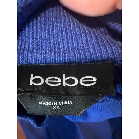 Bebe XS Royal Blue Cold Shoulder Knit Dress With Cutout Sleeves & Ribbed Texture - Picture 3 of 8